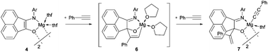 Graphical abstract: Addition of phenylacetylene to a magnesium complex of monoiminoacenaphtheneone (dpp-mian)