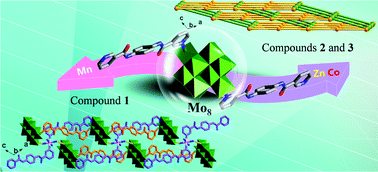 Graphical abstract: Solvent-induced Mn(ii)/Zn(ii)/Co(ii) organopolymolybdate compounds constructed by bis-pyridyl-bis-amide ligands through the Mo–N bond: synthesis, structures and properties