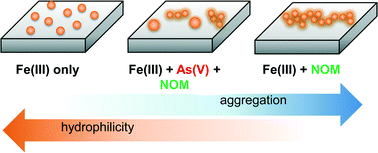 Graphical abstract: Fractal aggregation and disaggregation of newly formed iron(iii) (hydr)oxide nanoparticles in the presence of natural organic matter and arsenic