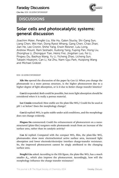 Solar cells and photocatalytic systems: general discussion