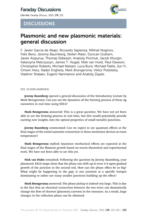 Plasmonic and new plasmonic materials: general discussion