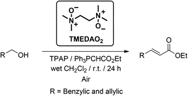 Graphical abstract: N,N,N′,N′-Tetramethylenediamine dioxide (TMEDAO2) facilitates atom economical/open atmosphere Ley–Griffith (TPAP) tandem oxidation-Wittig reactions