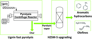 Graphical abstract: Direct upgrading of fast pyrolysis lignin vapor over the HZSM-5 catalyst
