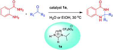 Graphical abstract: An ionic liquid catalyzed reusable protocol for one-pot synthesis of 2,3-dihydroquinazolin-4(1H)-one under mild conditions