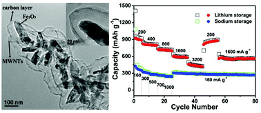 Graphical abstract: Yolk–shell Fe2O3 ⊙ C composites anchored on MWNTs with enhanced lithium and sodium storage