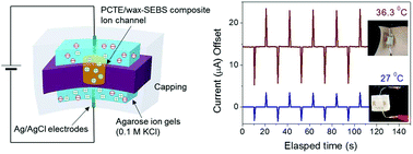 Graphical abstract: Patchable, flexible heat-sensing hybrid ionic gate nanochannel modified with a wax-composite