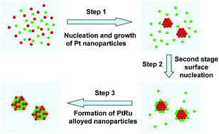 Graphical abstract: The formation mechanism of bimetallic PtRu alloy nanoparticles in solvothermal synthesis