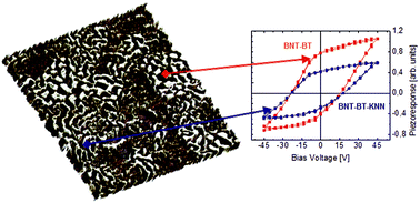 Graphical abstract: Nanoscale mapping of heterogeneity of the polarization reversal in lead-free relaxor–ferroelectric ceramic composites