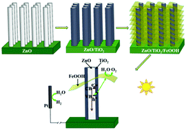 Graphical abstract: A three-dimensional interconnected hierarchical FeOOH/TiO2/ZnO nanostructural photoanode for enhancing the performance of photoelectrochemical water oxidation