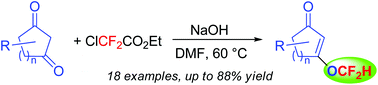 Graphical abstract: A new method for the synthesis of difluoromethyl enol ethers by O-difluoromethylation of 1,3-diones with ClCF2CO2Et