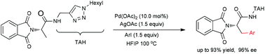 Graphical abstract: Pd(ii)-catalyzed C(sp3)–H arylation of amino acid derivatives with click-triazoles as removable directing groups