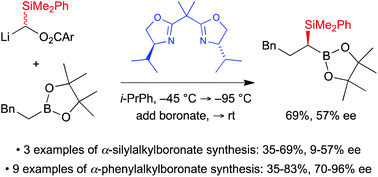 Graphical abstract: Enantioselective synthesis of α-phenyl- and α-(dimethylphenylsilyl)alkylboronic esters by ligand mediated stereoinductive reagent-controlled homologation using configurationally labile carbenoids