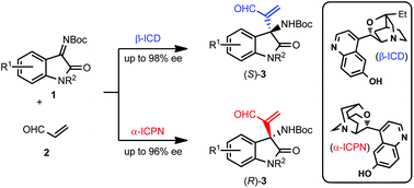 Graphical abstract: An enantioselective organocatalyzed aza-Morita–Baylis–Hillman reaction of isatin-derived ketimines with acrolein