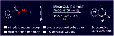 Graphical abstract: An efficient synthesis of isoquinolines via rhodium-catalyzed direct C–H functionalization of arylhydrazines