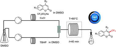 Graphical abstract: A mild and fast continuous-flow trifluoromethylation of coumarins with the CF3 radical derived from CF3SO2Na and TBHP