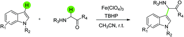 Graphical abstract: Iron-catalyzed direct α-arylation of α-amino carbonyl compounds with indoles