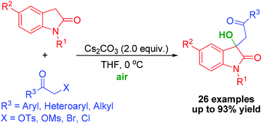 Graphical abstract: An unprecedented protocol for the synthesis of 3-hydroxy-3-phenacyloxindole derivatives with indolin-2-ones and α-substituted ketones