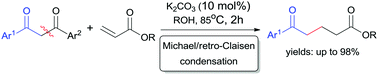 Graphical abstract: Sequential Michael addition/retro-Claisen condensation of aromatic β-diketones with α,β-unsaturated esters: an approach to obtain 1,5-ketoesters