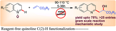 Graphical abstract: Catalyst and solvent-free alkylation of quinoline N-oxides with olefins: A direct access to quinoline-substituted α-hydroxy carboxylic derivatives