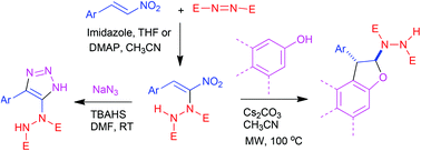 Graphical abstract: Synthesis of hydrazinoheterocycles from Morita–Baylis–Hillman adducts of nitroalkenes with azodicarboxylates