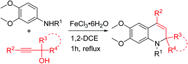 Graphical abstract: Synthesis of polysubstituted 1,2-dihydroquinolines and indoles via cascade reactions of arylamines and propargylic alcohols catalyzed by FeCl3·6H2O