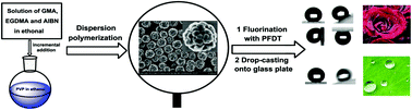 Graphical abstract: Fabrication of fluorinated raspberry particles and their use as building blocks for the construction of superhydrophobic films to mimic the wettabilities from lotus leaves to rose petals