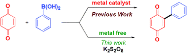 Graphical abstract: K2S2O8-mediated metal-free direct C–H functionalization of quinones using arylboronic acids