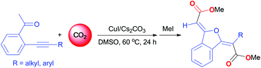 Graphical abstract: Double carboxylation of o-alkynyl acetophenone with carbon dioxide