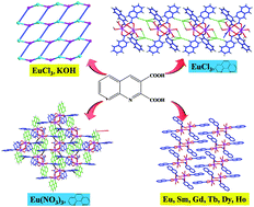 Graphical abstract: Structure variations of a series of lanthanide complexes constructed from quinoline carboxylate ligands: photoluminescent properties and PMMA matrix doping