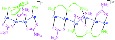 Graphical abstract: Structures and luminescence properties of diethyldithiocarbamate-bridged polynuclear gold(i) cluster complexes with diphosphine/triphosphine