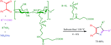 Graphical abstract: (Carboxy-3-oxopropylamino)-3-propylsilylcellulose as a novel organocatalyst for the synthesis of substituted imidazoles under solvent-free conditions