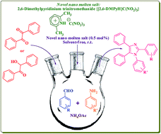 Graphical abstract: Synthesis of 1,2,4,5-tetrasubstituted imidazoles using 2,6-dimethylpyridinium trinitromethanide {[2,6-DMPyH]C(NO2)3} as a novel nanostructured molten salt and green catalyst