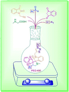 Graphical abstract: An efficient, green synthesis of novel regioselective and stereoselective indan-1,3-dione grafted spirooxindolopyrrolizidine linked 1,2,3-triazoles via a one-pot five-component condensation using PEG-400