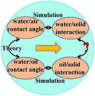 Graphical abstract: The coarse-grained model for a water/oil/solid system: based on the correlation of water/air and water/oil contact angles