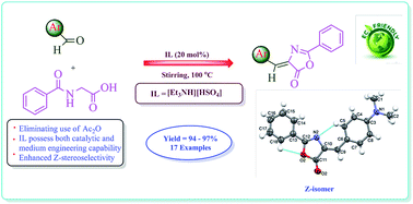 Graphical abstract: [Et3NH][HSO4]-mediated functionalization of hippuric acid: an unprecedented approach to 4-arylidene-2-phenyl-5(4H)-oxazolones