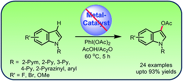 Graphical abstract: Metal-free regioselective C-3 acetoxylation of N-substituted indoles: crucial impact of nitrogen-substituent