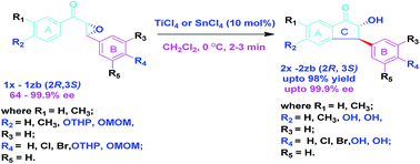 Graphical abstract: SnCl4 or TiCl4: highly efficient catalysts for the detetrahydropyranylation and demethoxymethylation of phenolic ethers and sequential one-pot asymmetric synthesis of 3-aryl-2-hydroxy-2,3-dihydroindan-1-ones from chalcone epoxides