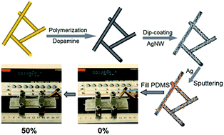 Graphical abstract: A conductive ternary network of a highly stretchable AgNWs/AgNPs conductor based on a polydopamine-modified polyurethane sponge