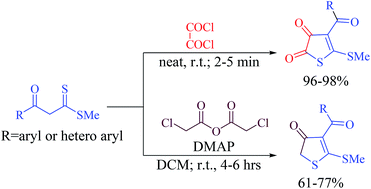 Graphical abstract: Efficient synthesis of polyfunctionalized thiophene-2,3-diones and thiophen-3(2H)-ones using β-oxodithioesters