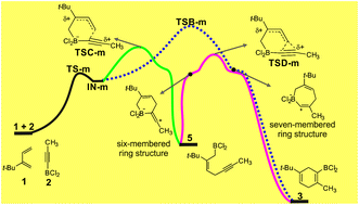 Graphical abstract: Competing mechanisms for the reaction of dichloropropynylborane with 2-tert-butylbutadiene. Diels–Alder reaction versus alkynylboration