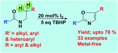 Graphical abstract: Iodine catalysed intramolecular C(sp3)–H functionalization: synthesis of 2,5-disubstituted oxazoles from N-arylethylamides