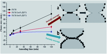 Graphical abstract: Suppressing phase coarsening in immiscible polymer blends using nano-silica particles located at the interface