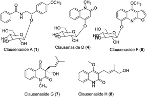 Graphical abstract: Anti-inflammatory alkaloid glycoside and quinoline alkaloid derivates from the stems of Clausena lansium