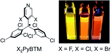 Graphical abstract: Highly photostable luminescent open-shell (3,5-dihalo-4-pyridyl)bis(2,4,6-trichlorophenyl)methyl radicals: significant effects of halogen atoms on their photophysical and photochemical properties