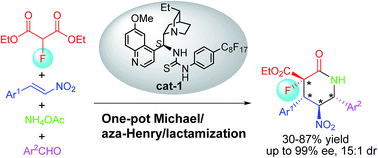 Graphical abstract: Recyclable organocatalyst-promoted one-pot Michael/aza-Henry/lactamization reactions for fluorinated 2-piperidinones bearing four stereogenic centres