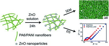 Graphical abstract: Improving the electrochemical properties of polyamide 6/polyaniline electrospun nanofibers by surface modification with ZnO nanoparticles