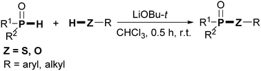 Graphical abstract: Chloroform-based Atherton–Todd-type reactions of alcohols and thiols with secondary phosphine oxides generating phosphinothioates and phosphinates