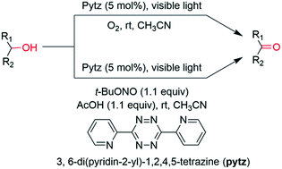 Graphical abstract: Metal free visible light driven oxidation of alcohols to carbonyl derivatives using 3,6-di(pyridin-2-yl)-1,2,4,5-tetrazine (pytz) as catalyst