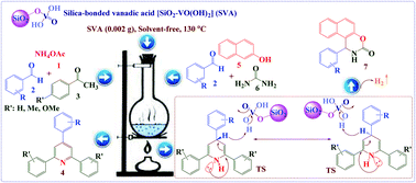 Graphical abstract: Silica vanadic acid [SiO2–VO(OH)2] as an efficient heterogeneous catalyst for the synthesis of 1,2-dihydro-1-aryl-3H-naphth[1,2-e][1,3]oxazin-3-one and 2,4,6-triarylpyridine derivatives via anomeric based oxidation