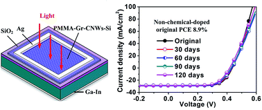 Graphical abstract: High-efficiency, stable and non-chemically doped graphene–Si solar cells through interface engineering and PMMA antireflection